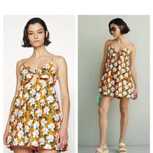 Alice + Olivia Orange Floral Minidress with Adorable Front Tie.
